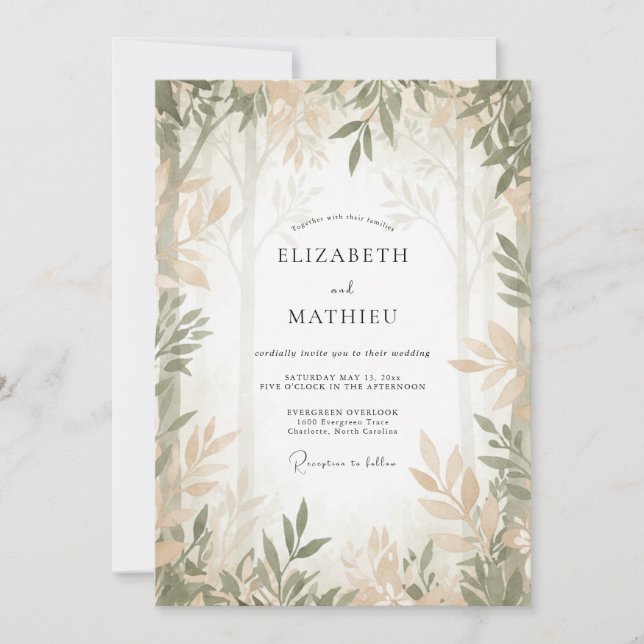 Taupe Olive Foliage Eucalyptus Wedding Invitation (Front)
