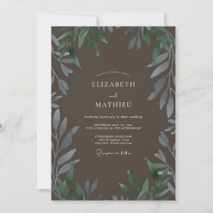 Taupe Olive Leafy Wedding Invitation
