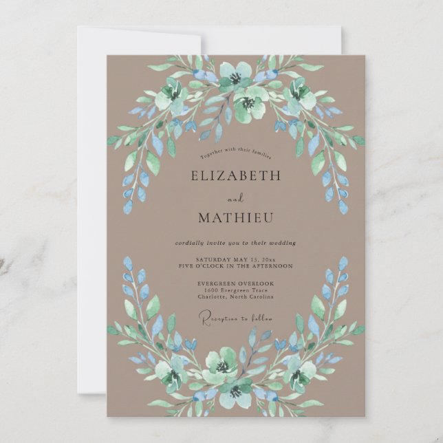 Taupe Organic Botanical Wedding Invitation (Front)