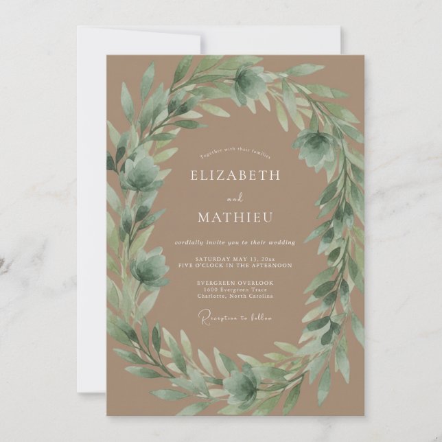 Taupe Organic Rustic Wedding Invitation (Front)