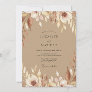 Taupe Painted Foliage Wedding Invitation