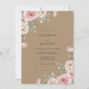 Taupe Painted Rose Wedding Invitation