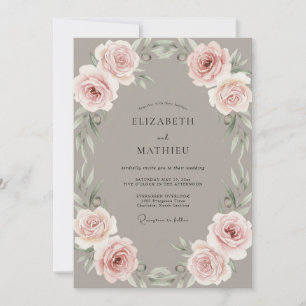 Taupe Pale Blush Peony Wedding Invitation