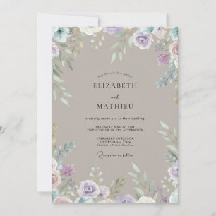 Taupe Pale Lavender Wildflower Wedding Invitation