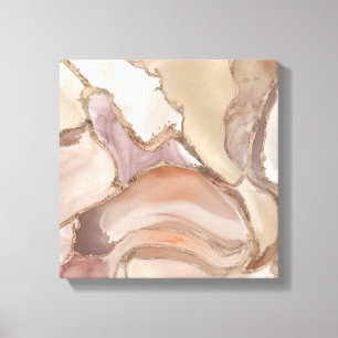 Taupe palette liquid marble and gold abstract canvas print