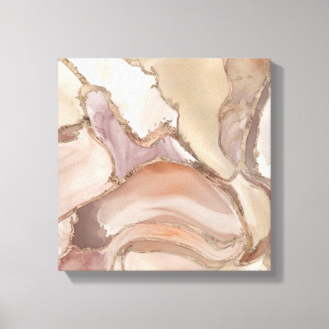 Taupe palette liquid marble and gold abstract canvas print (Front)