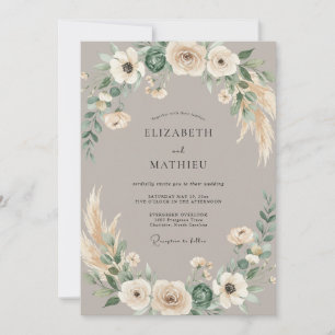 Taupe Pampas Dried Eucalyptus Wedding Invitation