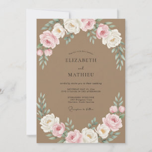 Taupe Pastel Petal Wedding Invitation
