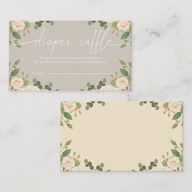 Taupe Peach Floral Baby Shower Diaper Raffle Enclosure Card (Front/Back)