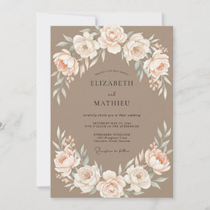 Taupe Peach Petal Wedding Invitation