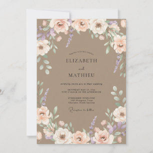 Taupe Peach Ranunculus Eucalyptus Wedding Invitation