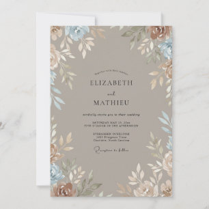 Taupe Pearl Silver Leafy Wedding Invitation