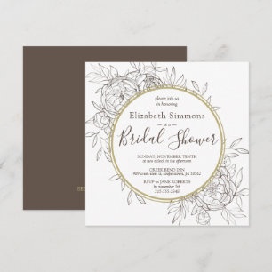 Taupe Peony Floral Modern Toile Bridal Shower Invitation