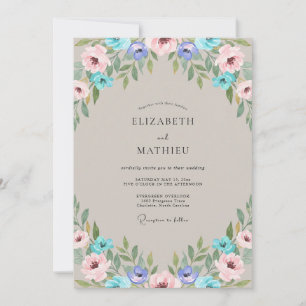 Taupe Periwinkle Petal Wedding Invitation