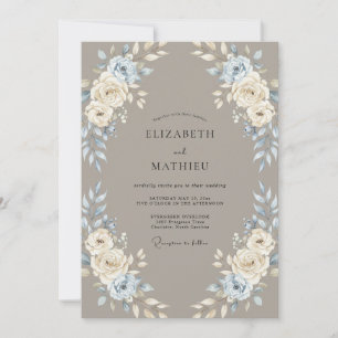 Taupe Periwinkle Rose Wedding Invitation