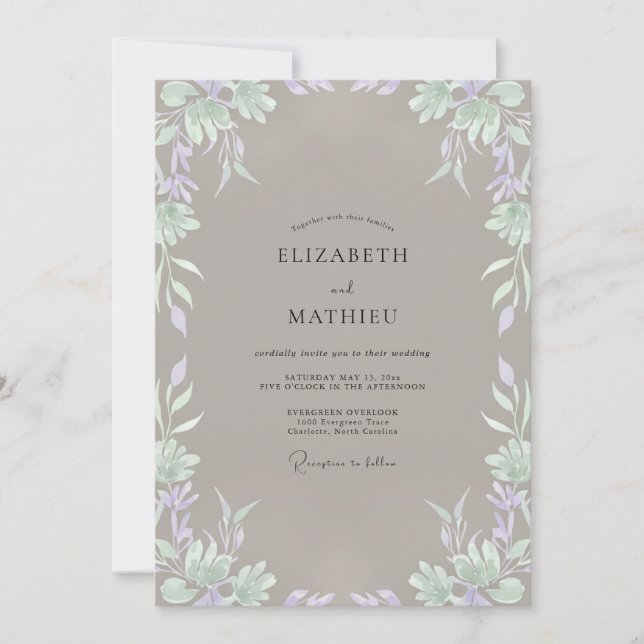 Taupe Periwinkle Vine Wedding Invitation (Front)