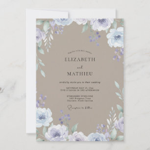 Taupe Periwinkle Wildflower Wedding Invitation
