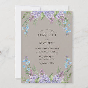 Taupe Periwinkle Wisteria Wedding Invitation