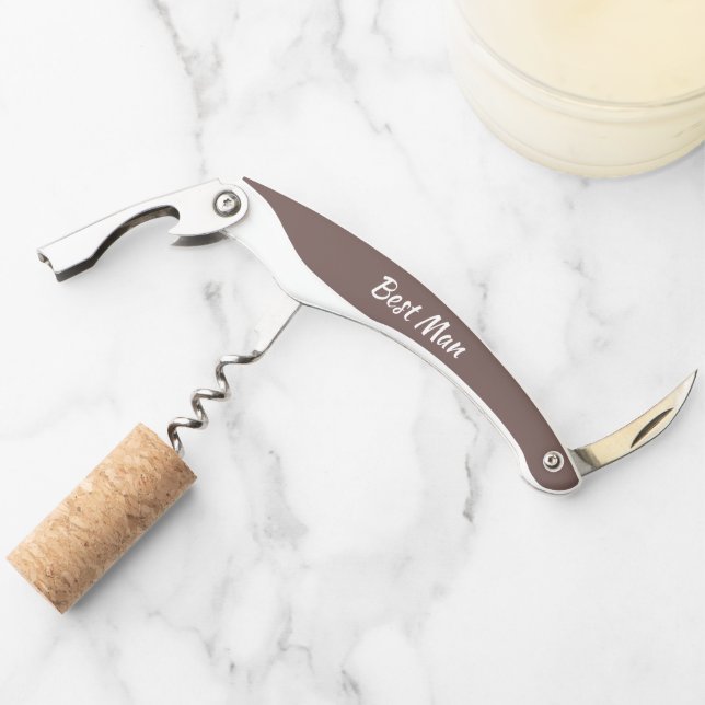 Taupe Personalised Wedding Best Man Corkscrew (Front)