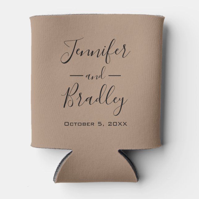 Taupe Personalised Wedding Can Cooler (Front)