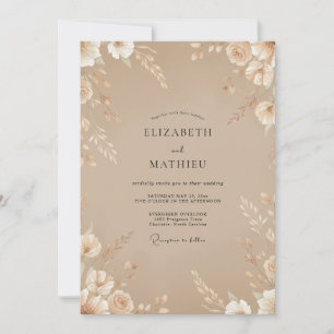 Taupe Petal Wedding Invitation