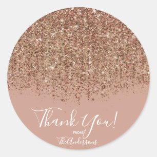 Taupe Pink & Bronze Gold Glitter Glam Party Favour Classic Round Sticker