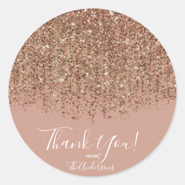 Taupe Pink & Bronze Gold Glitter Glam Party Favour Classic Round Sticker (Front)