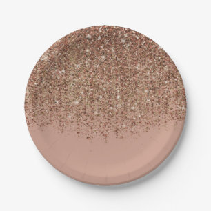 Taupe Pink & Bronze Gold Glitter Glam Party Paper Plate