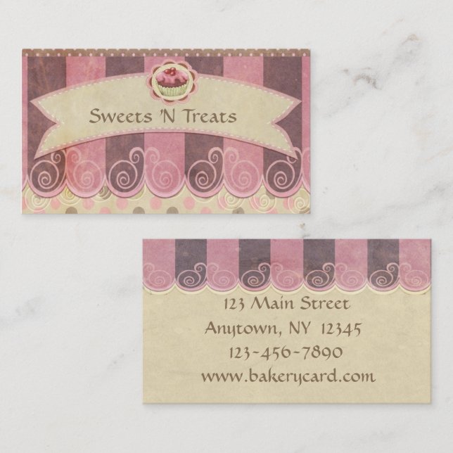 Taupe Pink Cupcake Bakery Business Card (Front/Back)