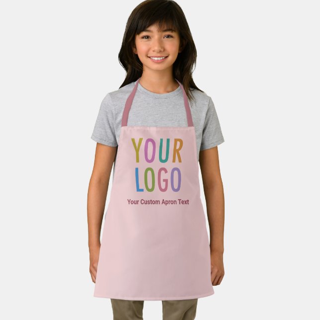 Taupe Pink Custom Kids Apron Custom Logo & Text (Insitu)