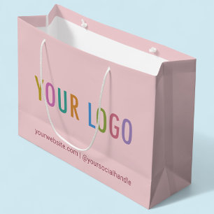 Taupe Pink Gift Bag Custom Business Logo 12.5 x 9"