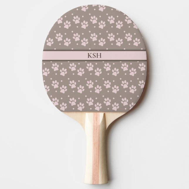 Taupe & Pink Paw Print Collection Ping Pong Paddle (Front)
