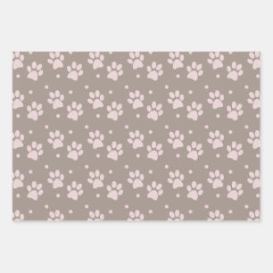 Taupe & Pink Paw Print – Dog Lover Wrapping Paper Sheet
