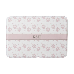 Taupe & Pink Paw Print – Personalised Dog Lover Bath Mat