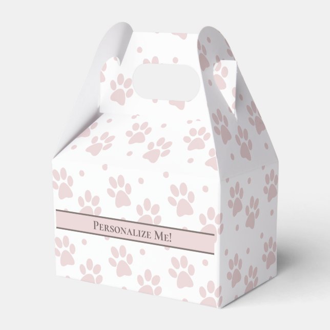 Taupe & Pink Paw Print – Personalised Party Favour Box (Front Side)