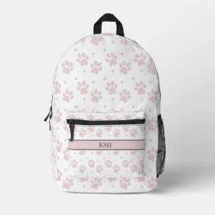 Taupe & Pink Paw Print – Personalized Dog Lover Printed Backpack