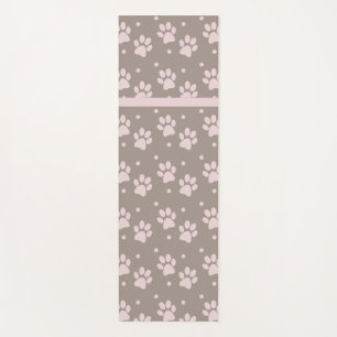 Taupe & Pink Paw Print Yoga Mat – Stylish Neutral 