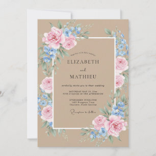 Taupe Pink Petal Wedding Invitation