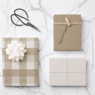 Taupe Plaid Autumn Pattern Design Wrapping Paper Sheet