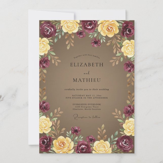 Taupe Plum Peony Wedding Invitation (Front)