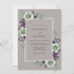 Taupe Plum Succulent Eucalyptus Wedding Invitation