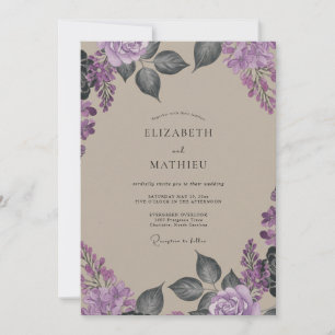 Taupe Plum Wisteria Wedding Invitation