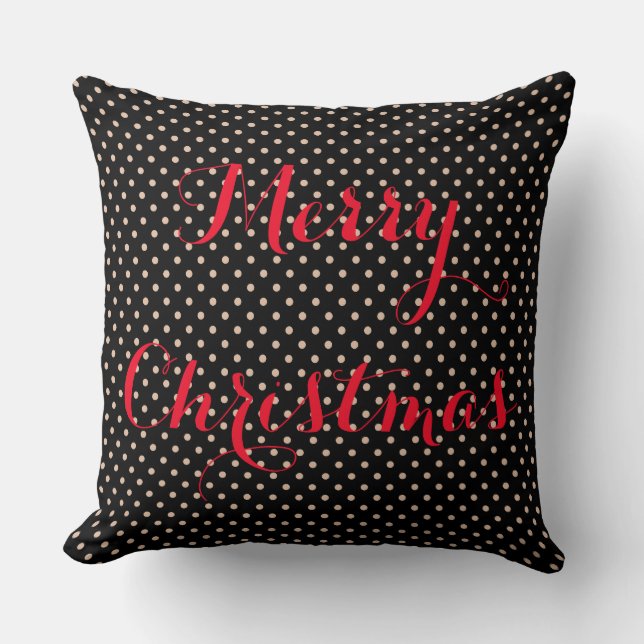 Taupe polka dots on black cushion (Front)