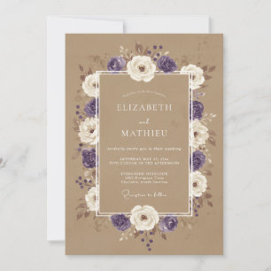 Taupe Purple Petal Wedding Invitation