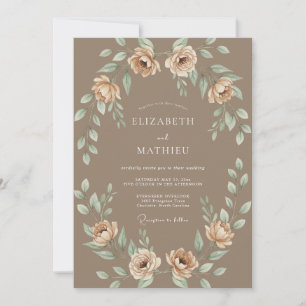 Taupe Ranunculus Wreath Wedding Invitation