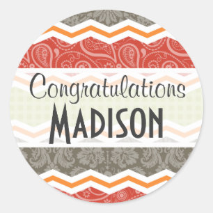 Taupe, Red, Green, and Orange Cute Country Classic Round Sticker