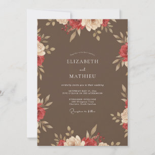 Taupe Red Peony Wedding Invitation