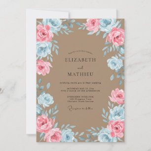 Taupe Romantic Floral Wedding Invitation