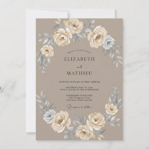 Taupe Rose Botanical Romance Wedding Invitation