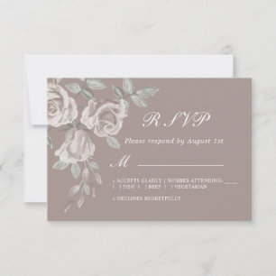 Taupe Rose Watercolor Wedding RSVP Card